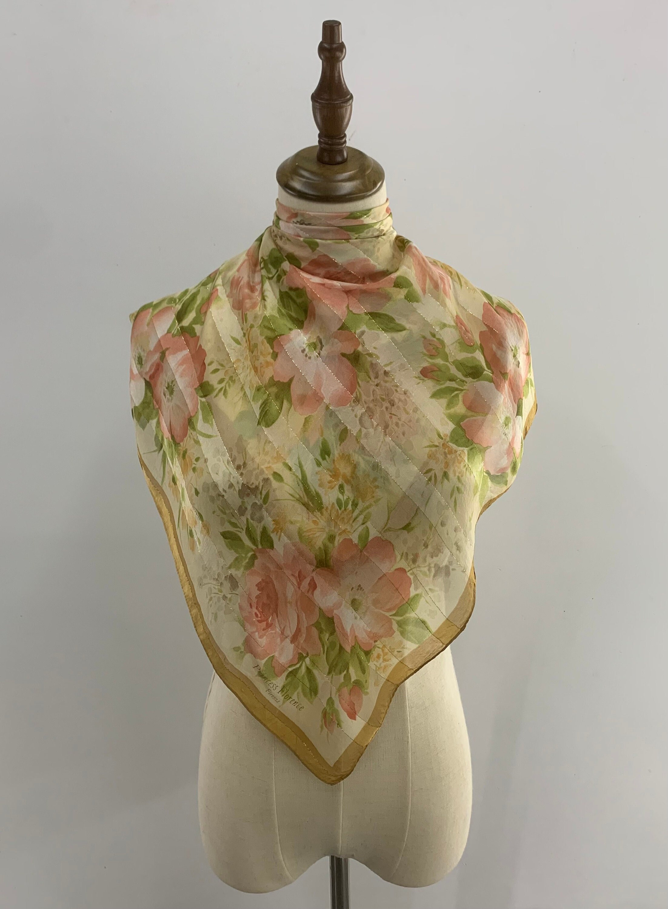 Vintage Princess Florence Silk Scarf Classic Flowers Print Head Scarf Women Accessories Shawl Square Scarf Neckerchief Wrap Bandana