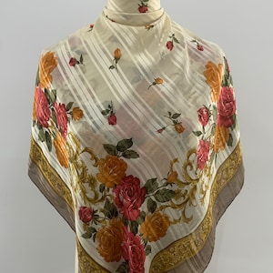 Vintage Korean Silk Scarf Vintage Scarf Beautiful Hand Rolled Scarves Square Foulards Accessories Neck Scarf Floral Shawl Wrap Neckerchief
