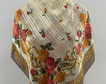Vintage Korean Silk Scarf Vintage Scarf Beautiful Hand Rolled Scarves Square Foulards Accessories Neck Scarf Floral Shawl Wrap Neckerchief