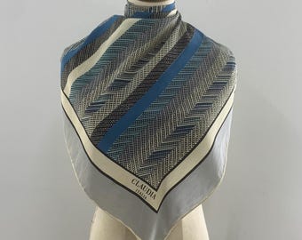 Vintage Claudia Italia Silk Scarf Striped Herringbone Pattern Scarves Accessories Square Scarf Top Neckerchief Wrap Shawl Neckwear Foulards