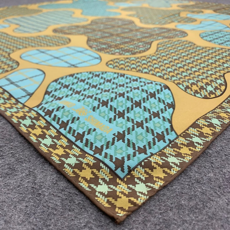 Foulard En Soie Vintage - Motif Géométrique Multicolore, Style Gavroche, 100% Soie