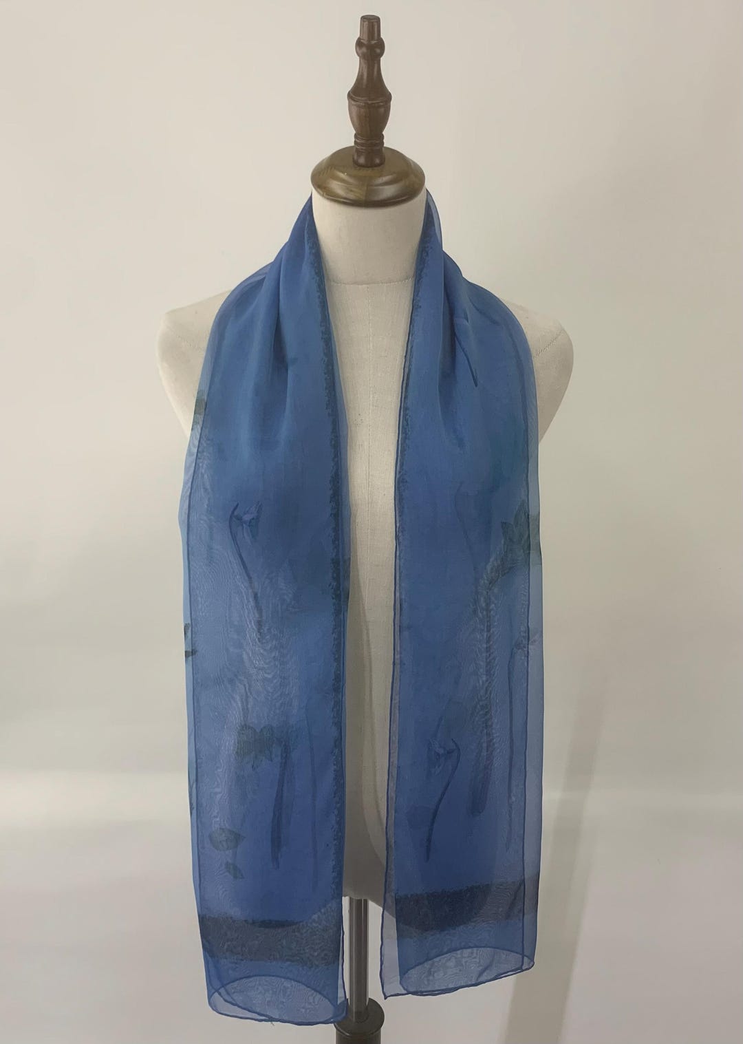 Vintage Salvatore Ferragamo Silk Scarf Blue Floral Print Neck
