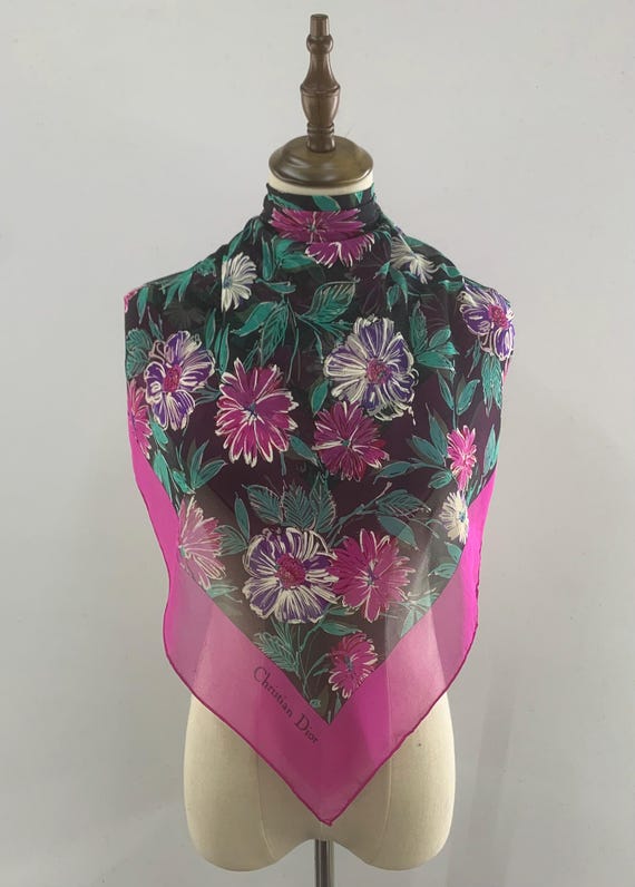 Authentic Christian Dior Silk Scarf Vintage Dior Scarf Pink Black