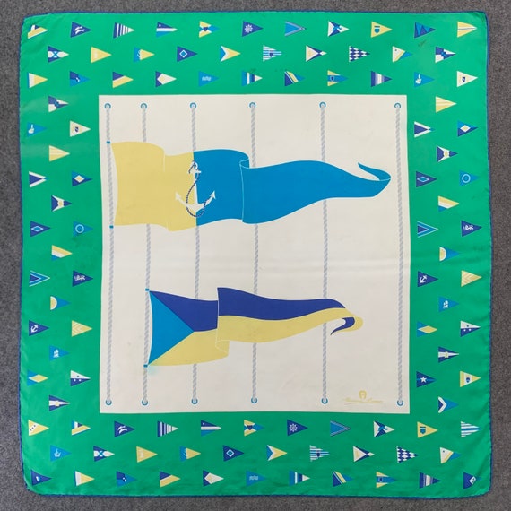 Foulard Etienne Aigner En Soie 100% - Modèle Vintage Multicolore, Motif Géométrique - Italie
