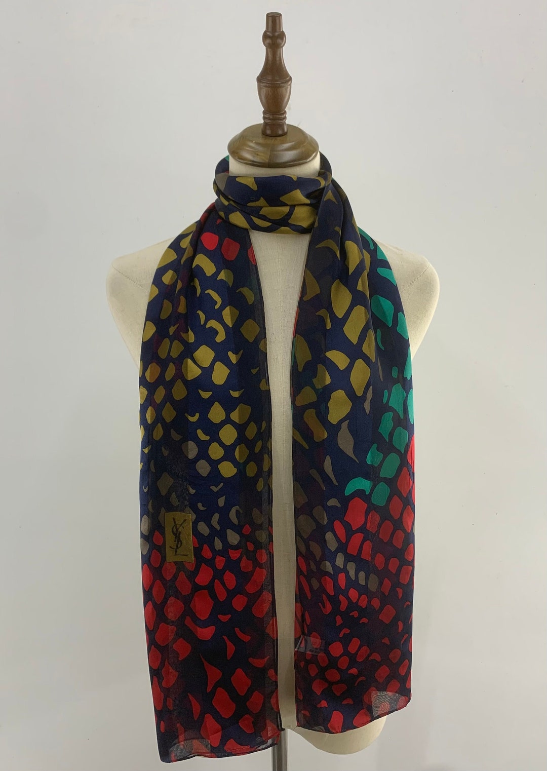 Foulard En Soie 100% Authentique Vintage - Multicolore Imprimé Animal - Occasion Bon état