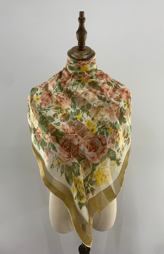 Sciarpa vintage in seta Yves Saint Laurent con motivo floreale