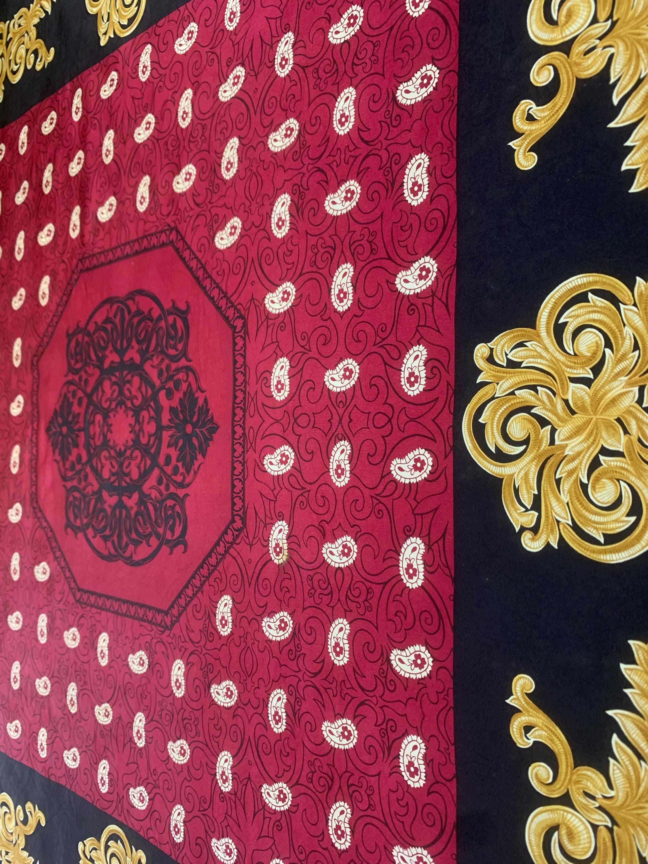 Foulard Vintage Talbots - Soie Et Laine, Motif Plaid Tweed Marron/or/rouge Avec Paillettes - Excellent état