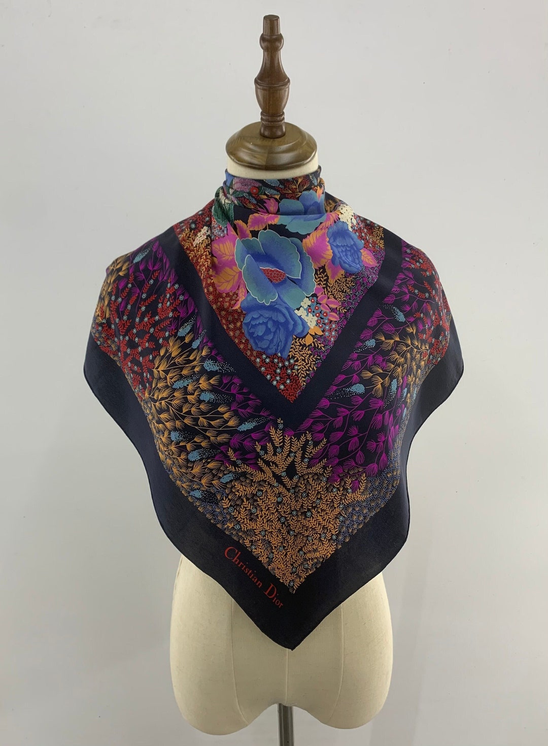Vintage Christian Dior Logo Silk Scarf
