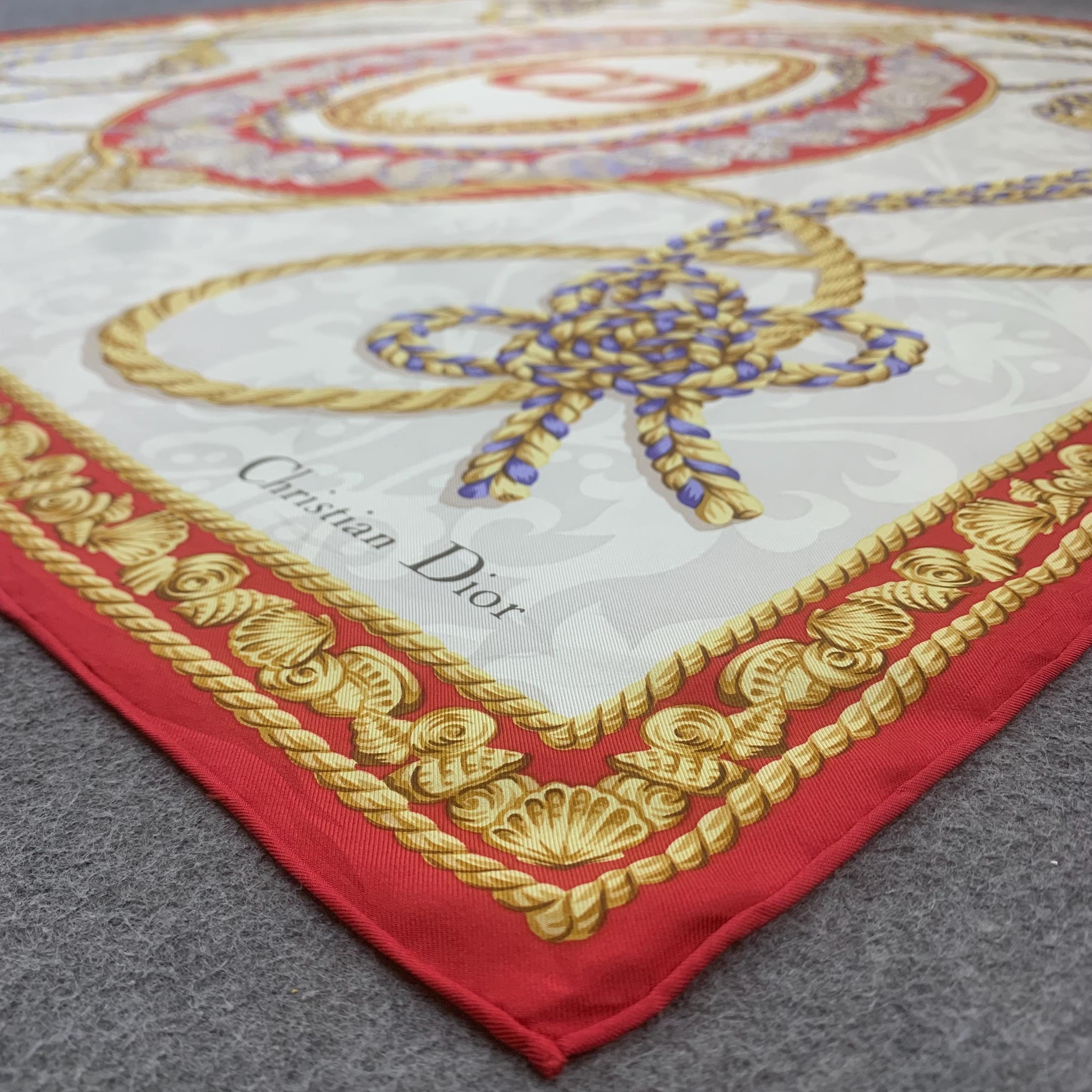 Vintage Christian Dior Silk Scarf Shell Ocean Pattern Scarves