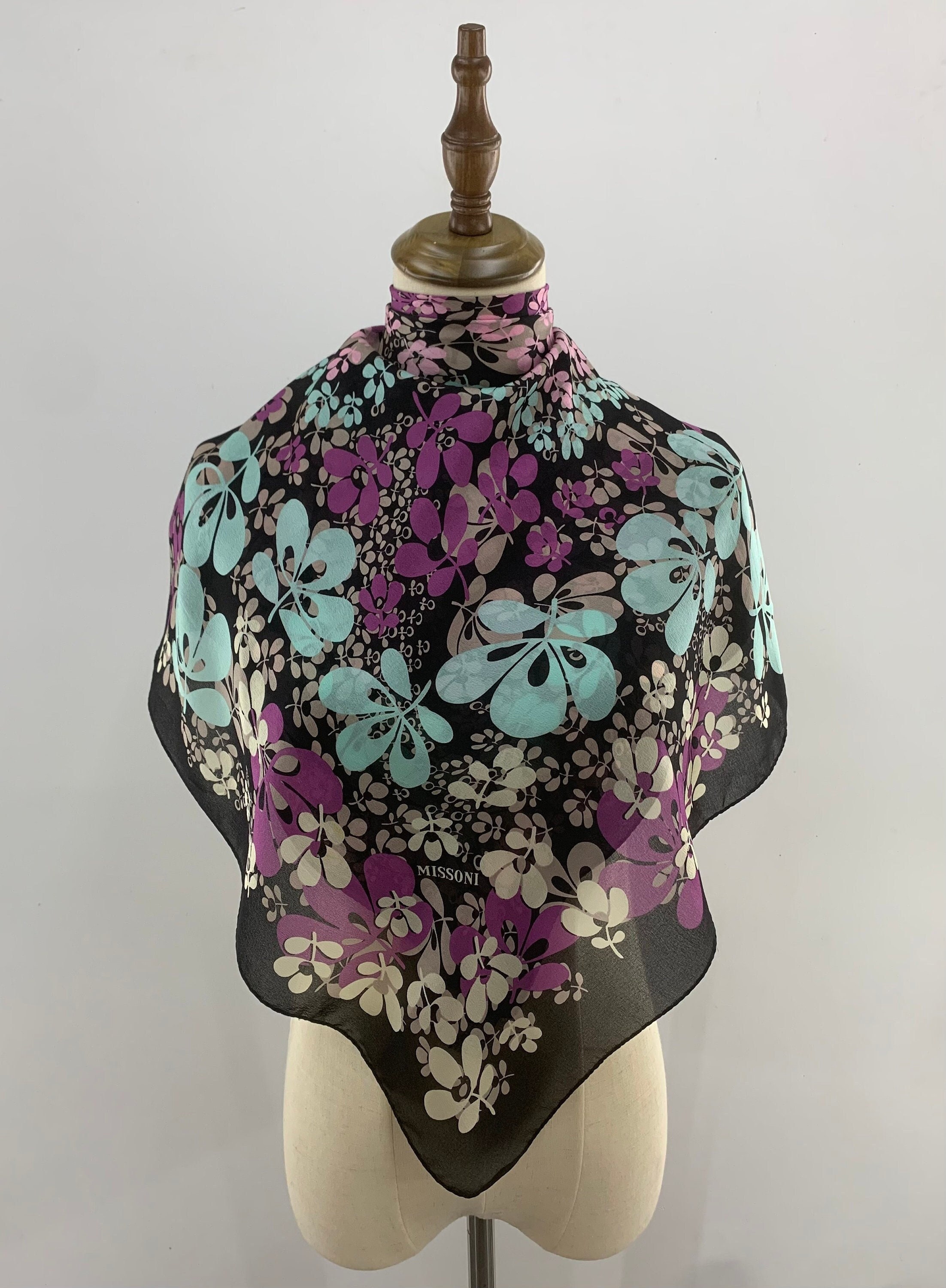Vintage Missoni Silk Scarf, Authentic Missoni Floral Scarf, Square