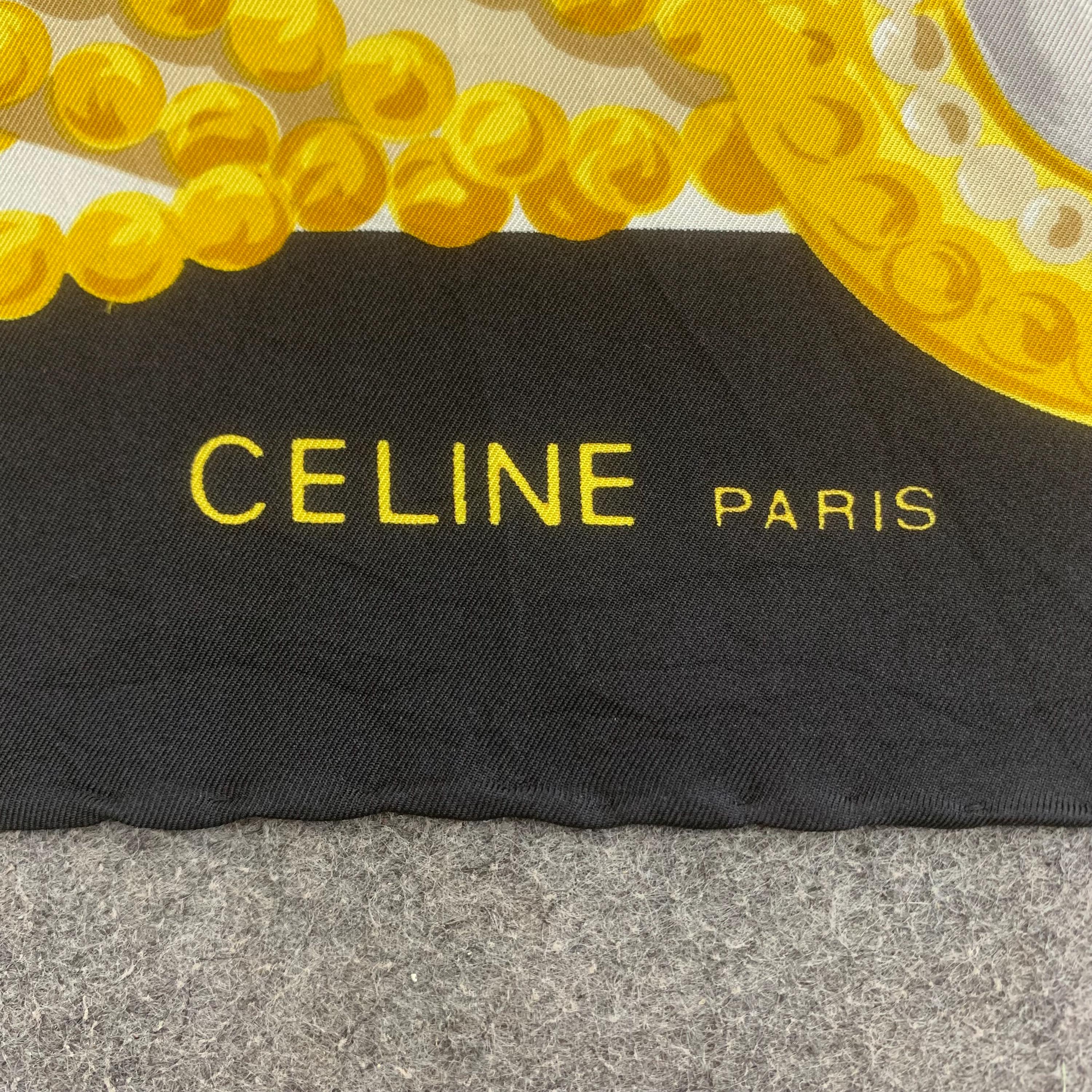 Vintage Celine Paris Scarf Silk Twill Ribbon Print Classic