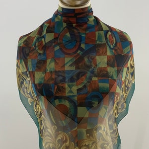 Vintage Silk Scarf, Abstract Scarf Classic, Square Scarf, Vintage Scarf Women Accessories Carre, Neckerchief, Neck Scarf, Body Wrap