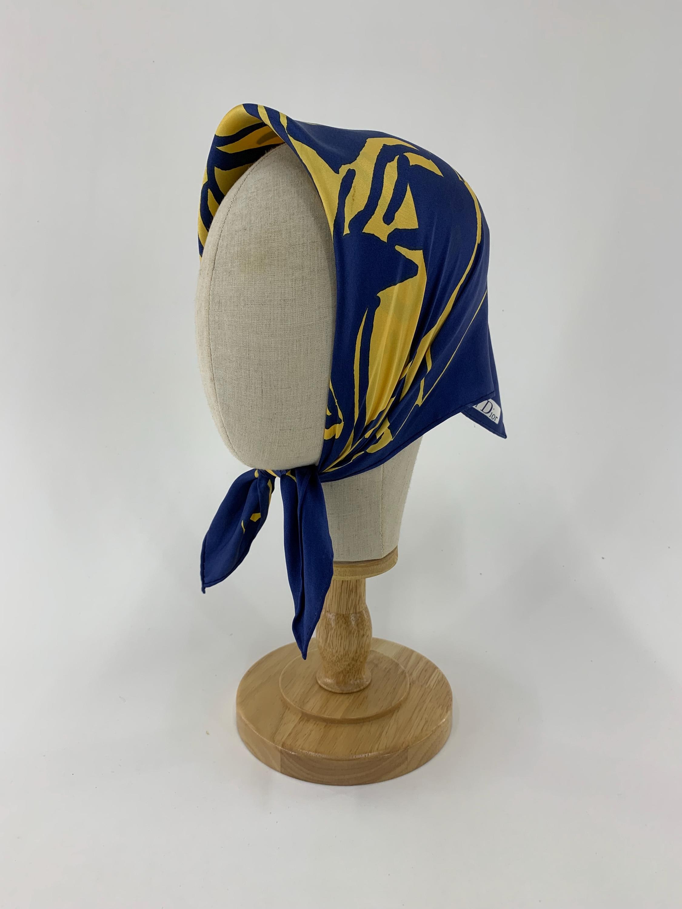 Vintage Christian Dior Silk Handkerchief Bandana Accessories Gift Neckerchief Head Wrap Babushka Cover Head Scarves Pocket Square Scarf