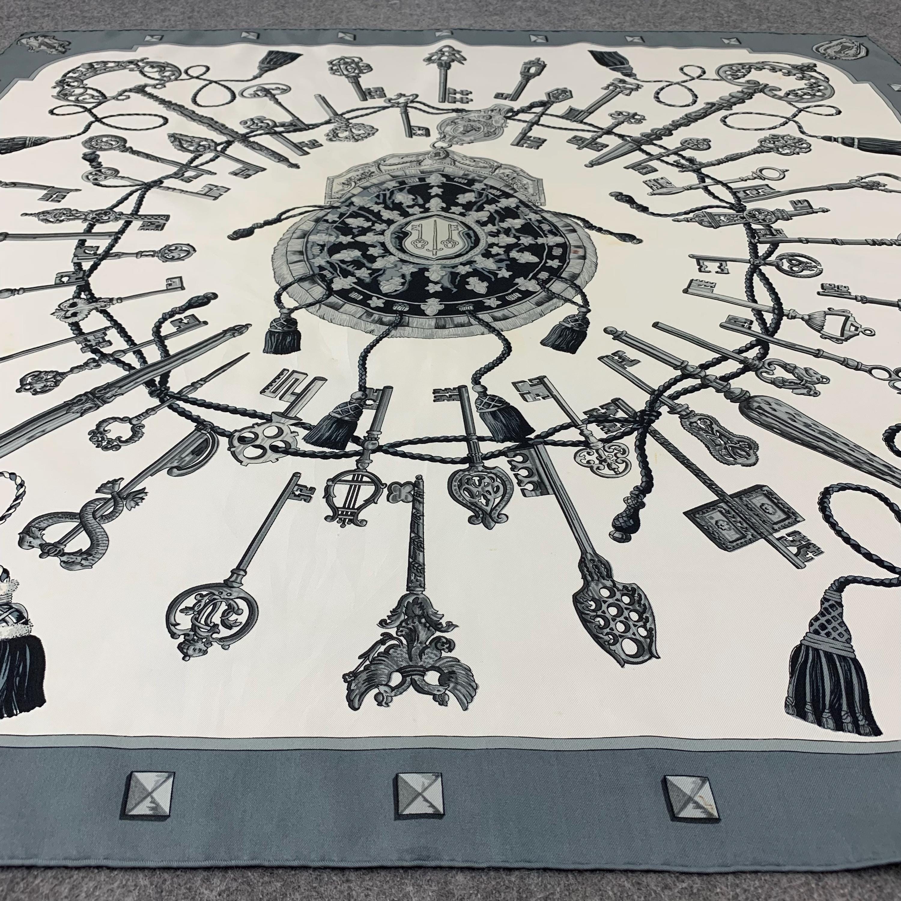 Vintage 80s Hermes Scarf Les Cles by Cathy Latham, Authentic