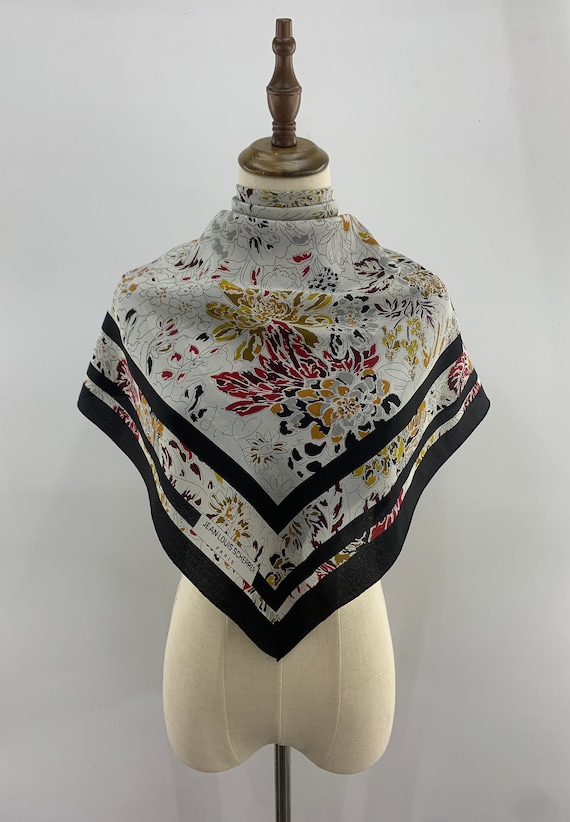 Vintage Jean Louis Scherrer Silk Scarf Floral Art Scarf Women Accessories  Classic Silk Bandana Carre Foulards Shawl Wrap Scarves Neckerchief