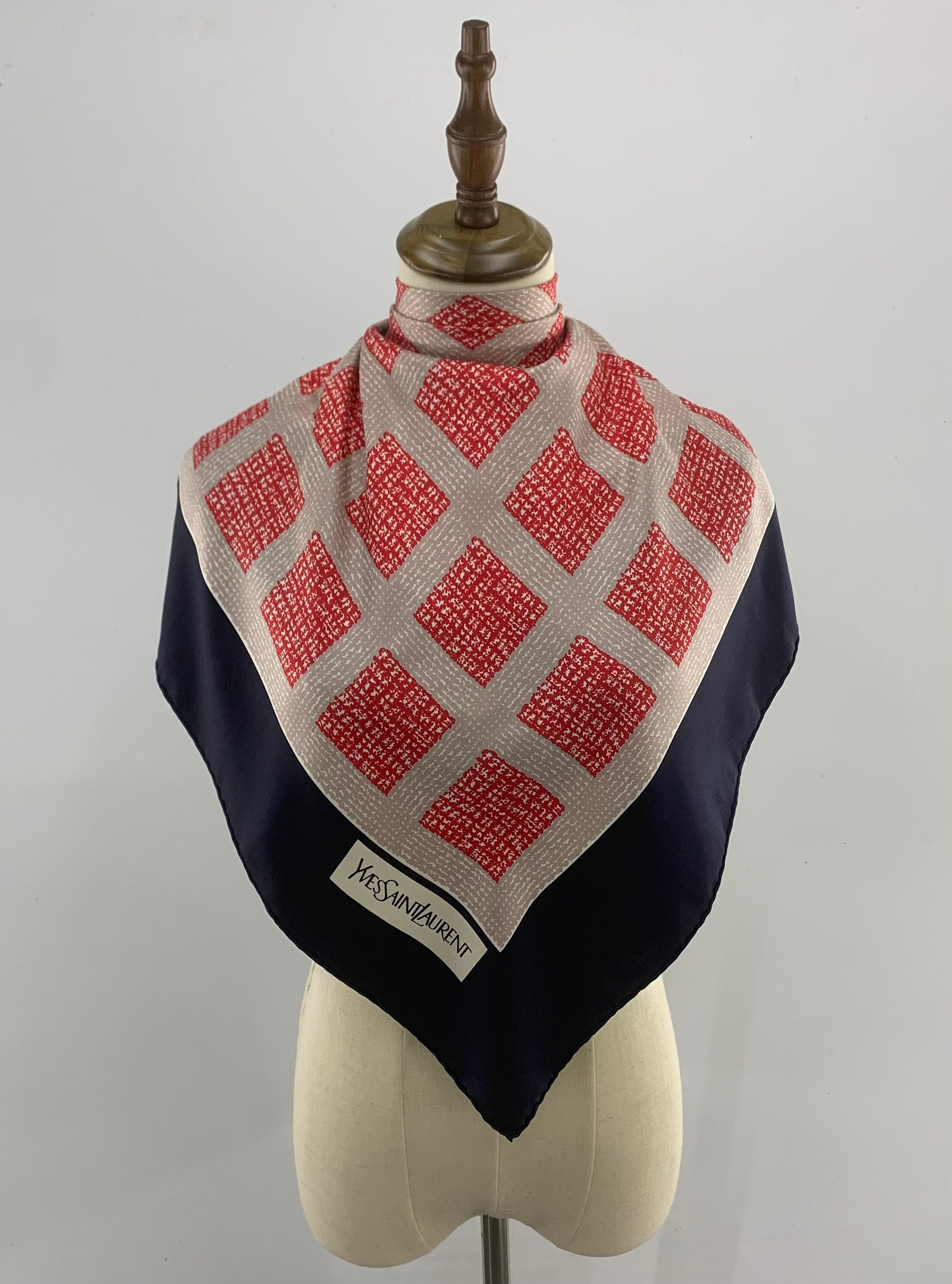 Vintage Yves Saint Laurent Silk Scarf, Pure Silk Twill Neck