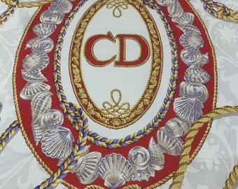 Vintage Christian Dior Silk Scarf Shell Ocean Pattern Scarves