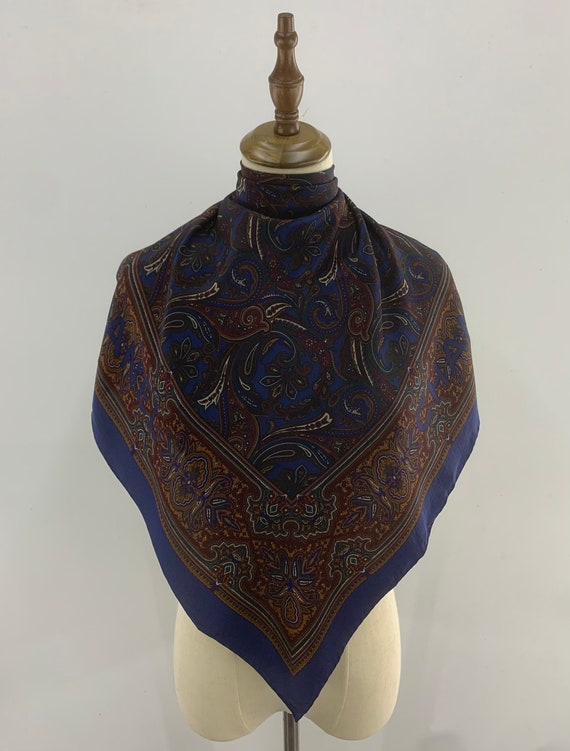 Authentic Chanel Silk Scarf Blue Paisley Accessories Women Silk