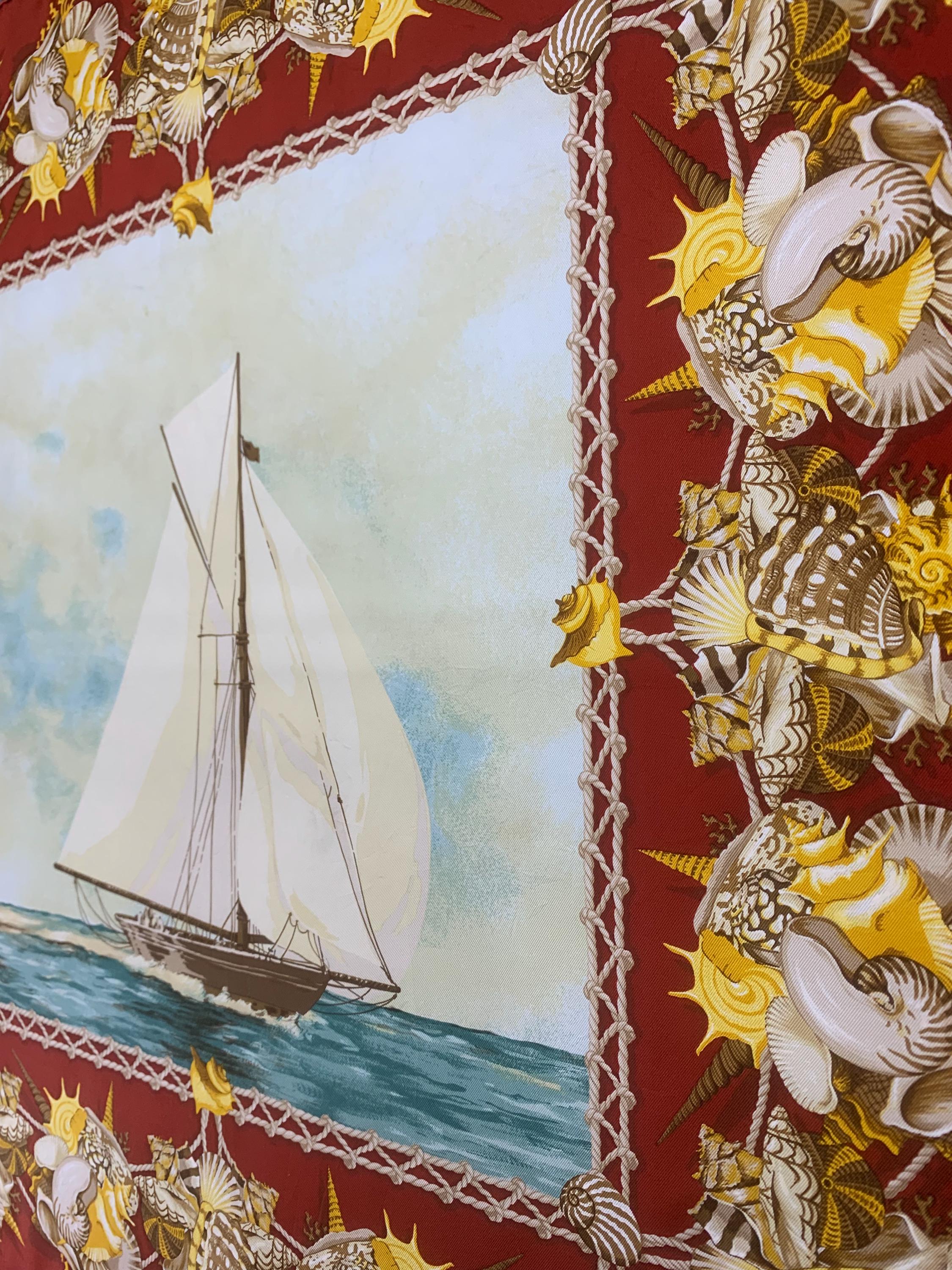 Authentic Christian Dior Silk Scarf Sailing Boat Ocean Print