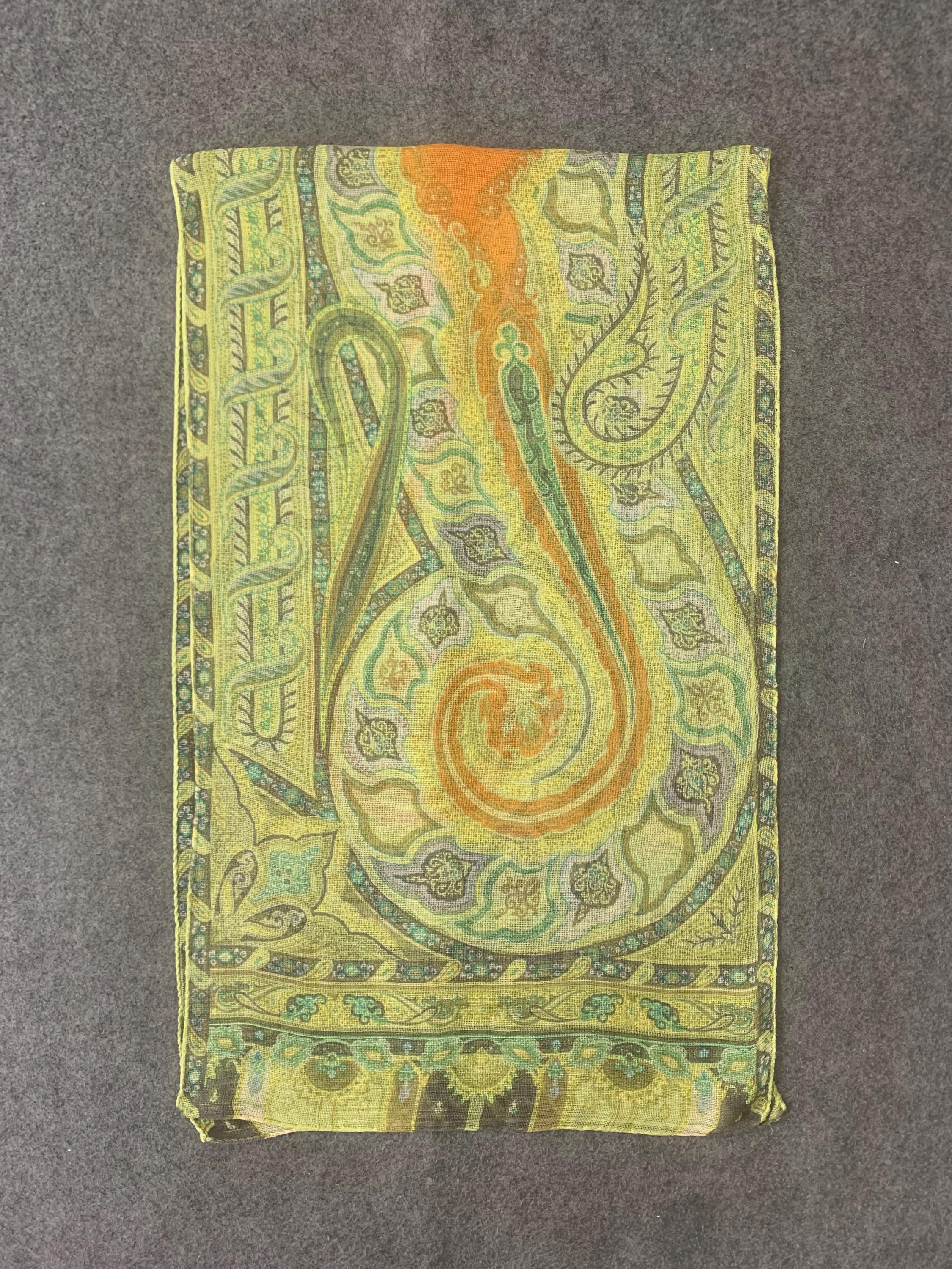 Vintage Etro Silk Scarf Yellow Paisley Pattern Retro Neck Scarf 