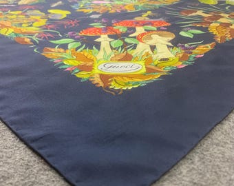 Vintage 90s Gucci Silk Scarf V.accornero Blue Navy Floral Babushka