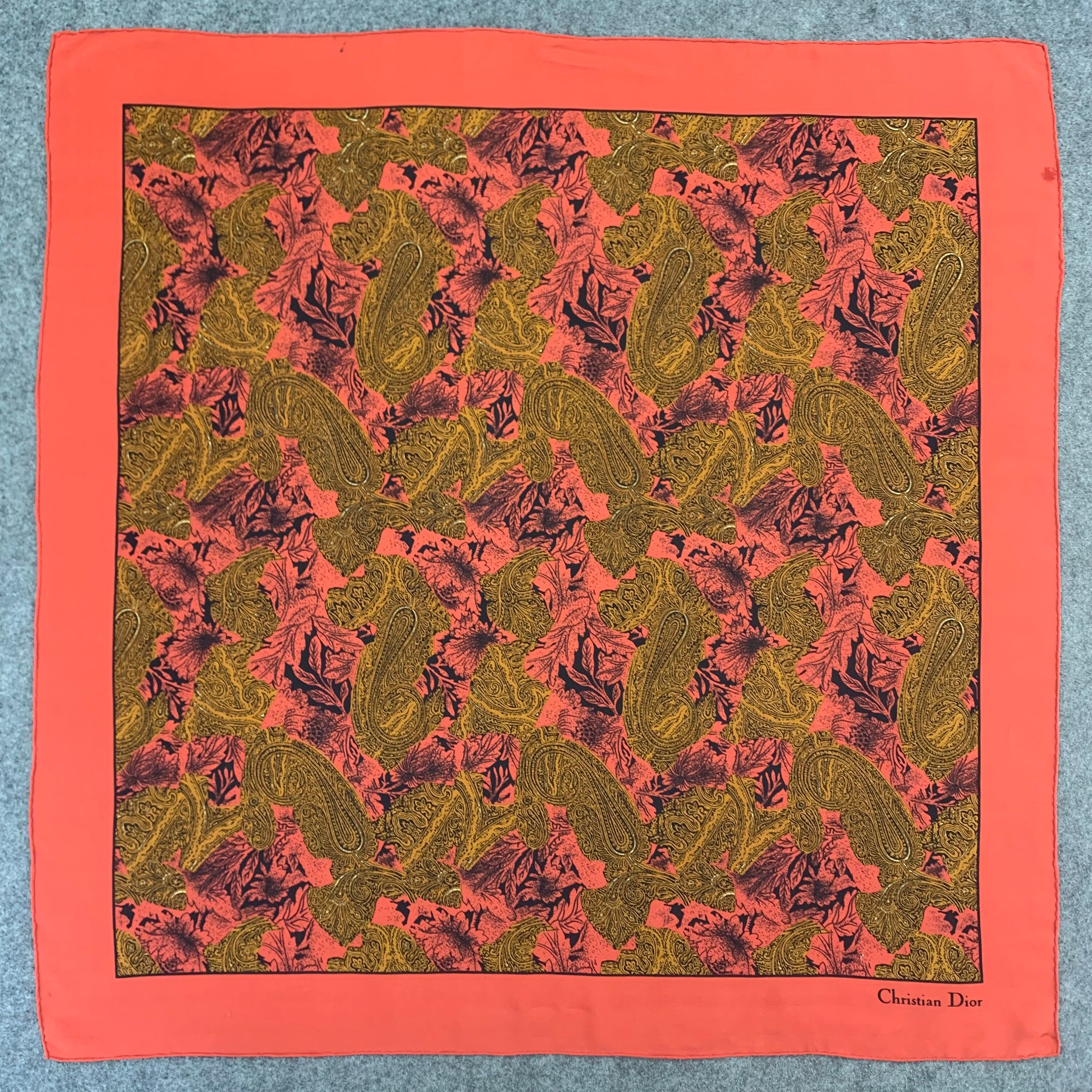 Vintage Christian Dior Silk Scarf, Authentic Dior Burnt