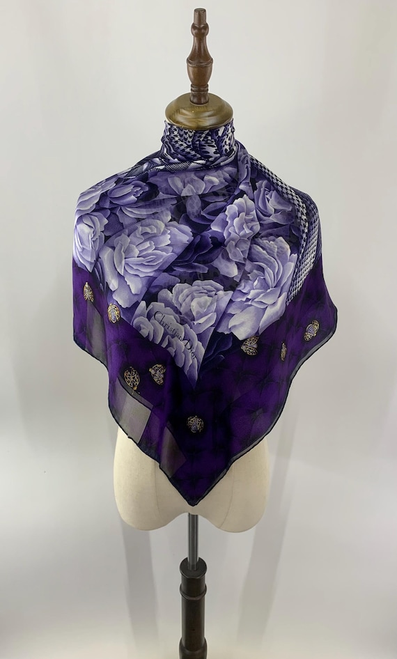 Vintage Christian Dior Silk Scarf 90cm Geometric Floral Print Designer Accessory Shawl Square Foulards Scarves Wrap Top Neckwear Neckerchief