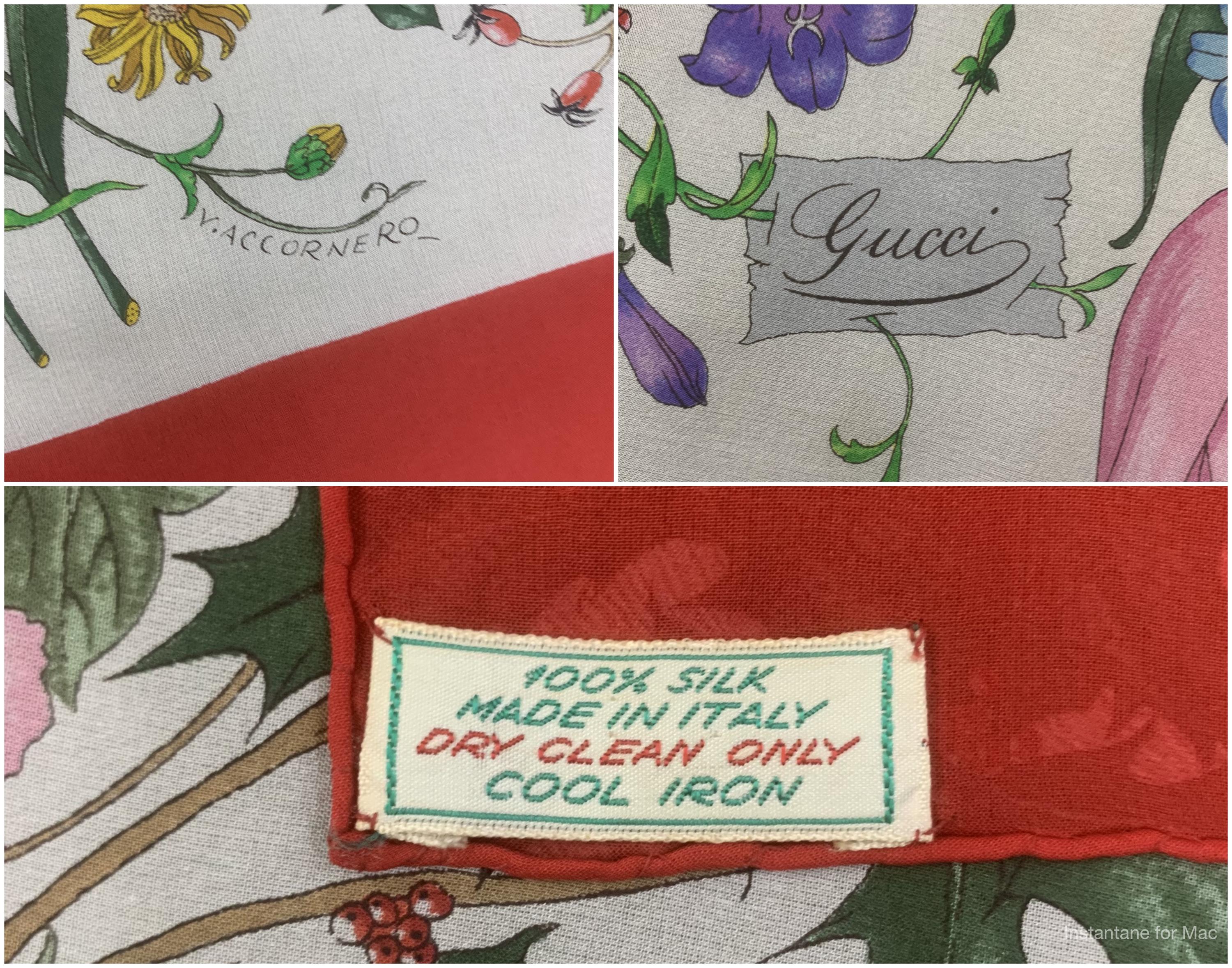 Vintage Gucci Silk Scarf V.accornero Floral Red Scarf Babushka