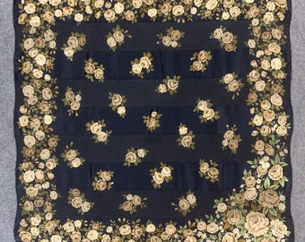 Foulard Carré Vintage PIERRE BALMAIN - Pure Soie, Motif Fleur Bleue, 90cm