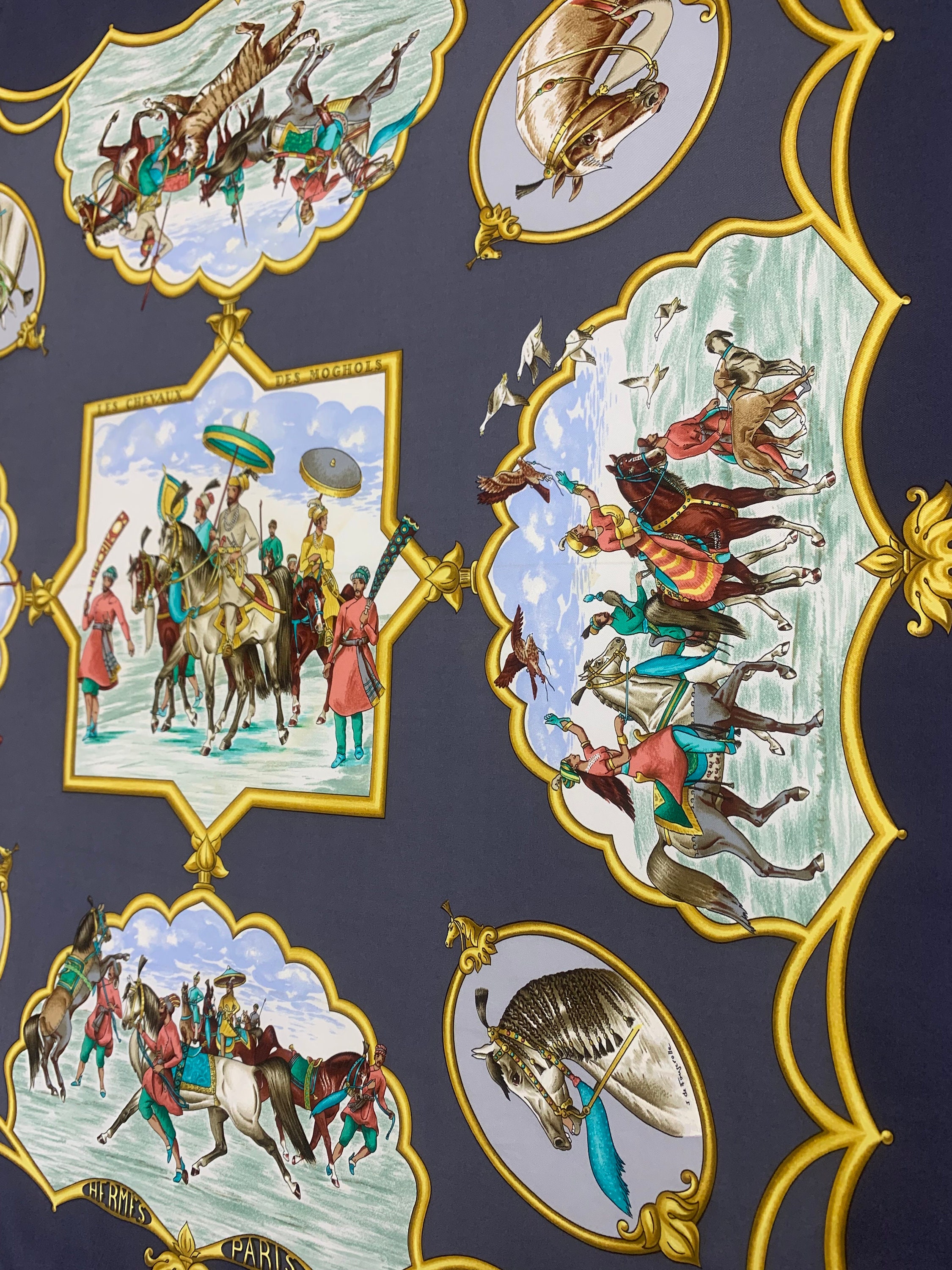 ヴィンテージ エルメス シルク スカーフ Les Chevaux Des Moghols、J