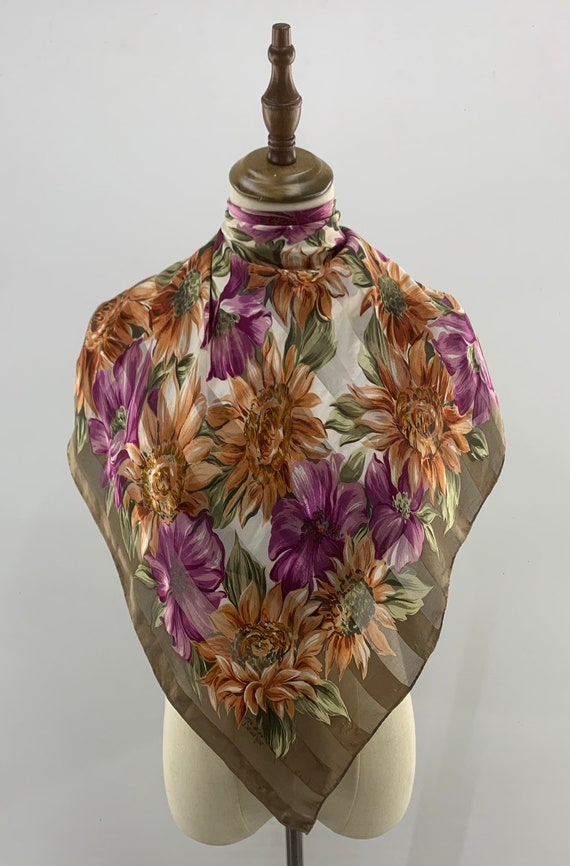 Authentic Belle Rose Silk Scarf Vintage Floral Sc… - image 1