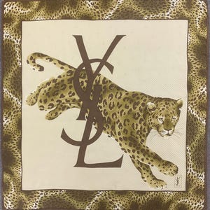 Vintage Yves Saint Laurent Silk Scarf Leopard Pattern Square Scarves YSL Foulards Accessories Neck Scarf Top Neckwear Shawl Wrap Cover Up