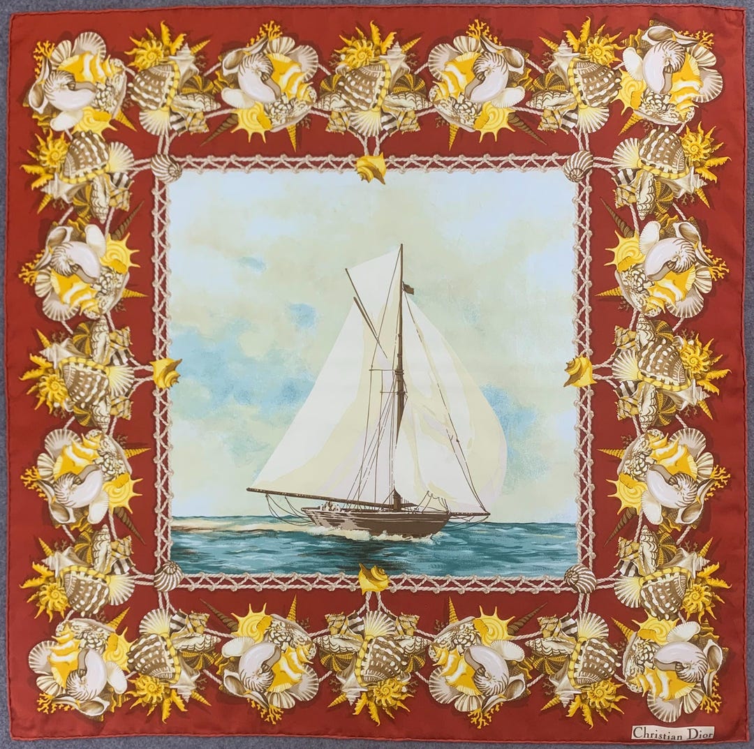 Christian Dior シルク ストール Echarpes Authentic Christian Dior Silk Scarf Sailing Boat Ocean Print