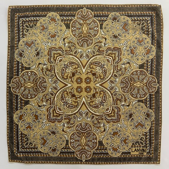 Authentic Lanvin Paris Silk Bandana Brown Paisley… - image 2