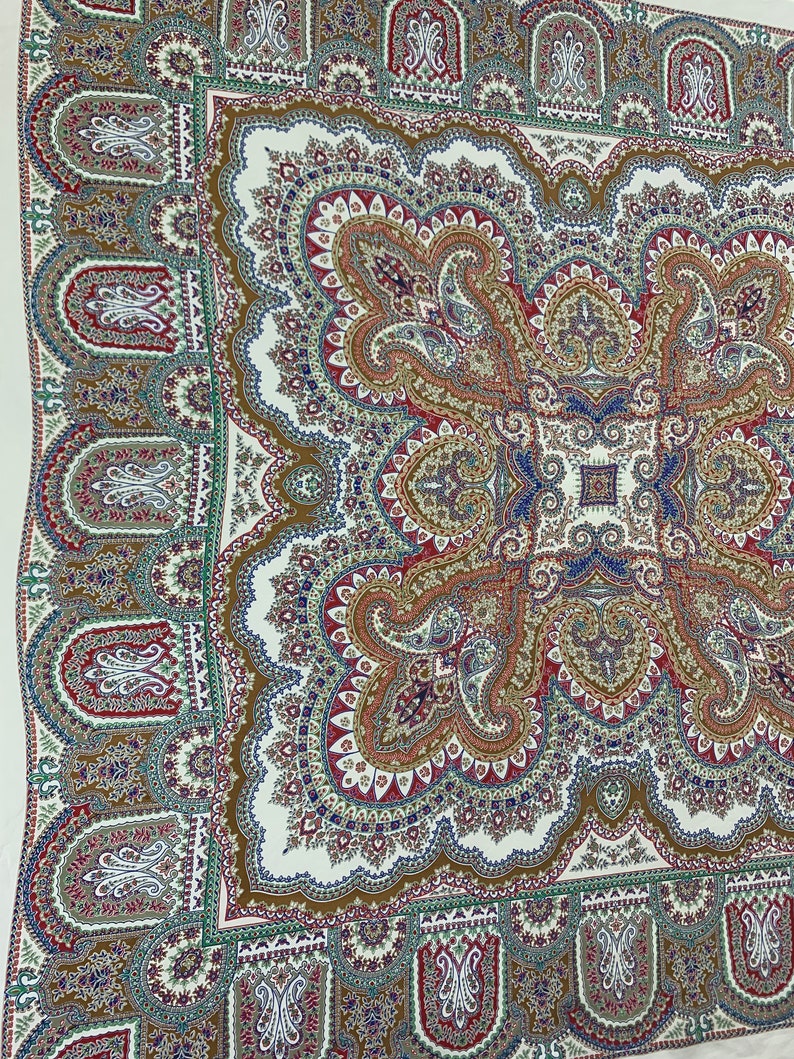 Foulard En Soie Vintage Authentique – Fabriqué En France, Motif Géométrique, Multicolore
