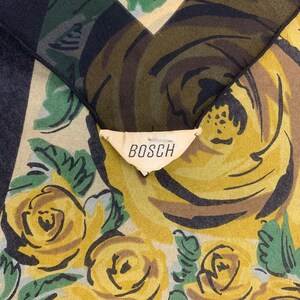 Vintage Bosch Floral Silk Scarf 90cm, Yellow Flowers Print Black Border, Vintage Shawl Square Scarf, Carre Foulards Stole Neckwear zdjęcie 8