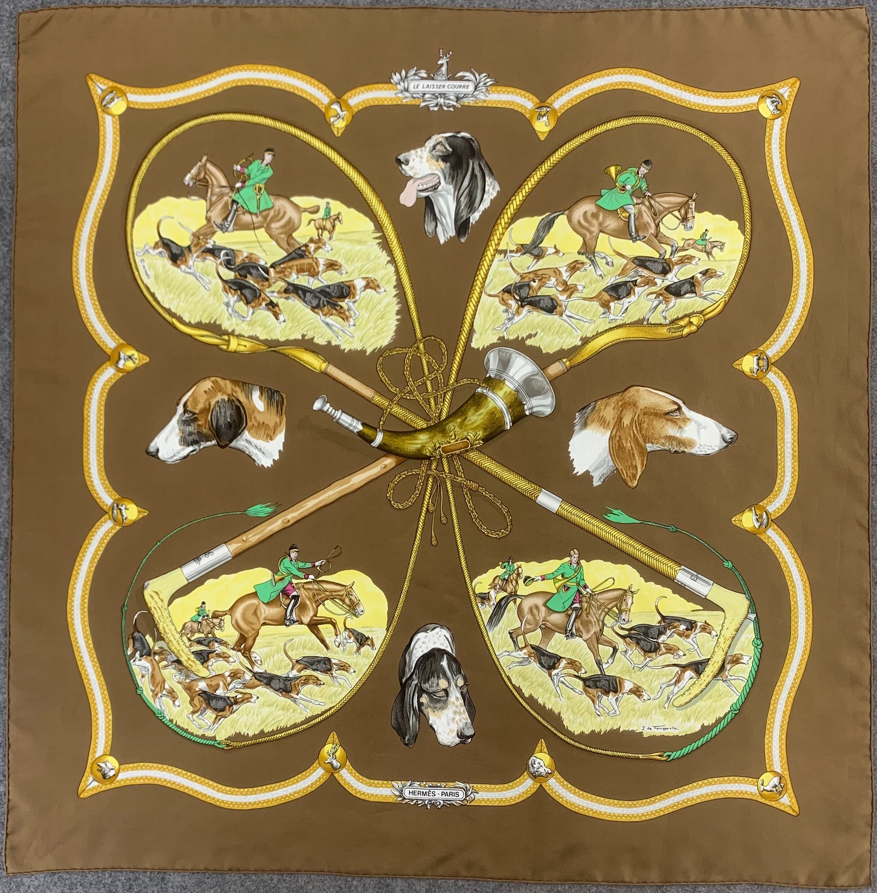HERMES エルメス カレ90 猟犬 LE LAISSER COURRE HERMES エルメス カレ 90 LE LAISSER COURRE 猟犬 スカーフ