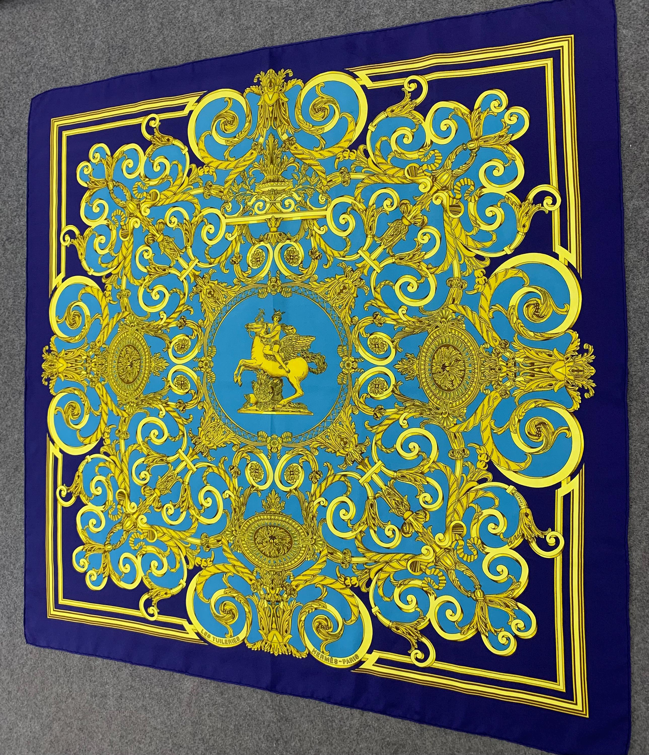 Vintage Hermes Scarf Les Tuileries by Joachim Metz, Authentic