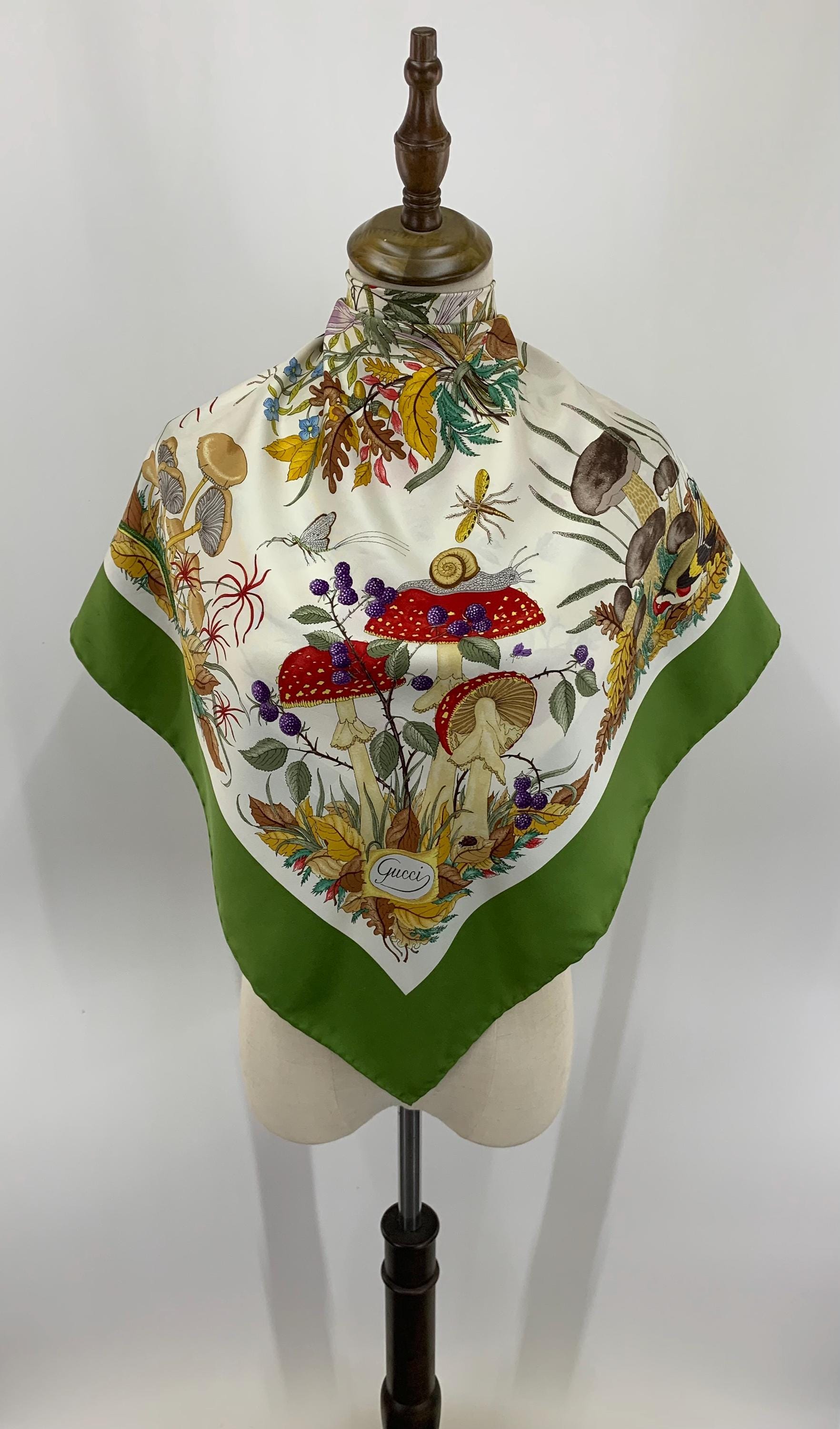 Vintage Gucci Silk Scarf V Accornero Floral Pattern Scarves Unisex