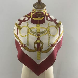 Vintage Hermes Scarf Eperon d&#39;Or by Henri d&#39;Origny, Authentic Hermès Carre Foulard 90cm Silk Twill, Hermes Red Border Scarves Luxury
