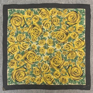 Vintage Bosch Floral Silk Scarf 90cm, Yellow Flowers Print Black Border, Vintage Shawl Square Scarf, Carre Foulards Stole Neckwear zdjęcie 2