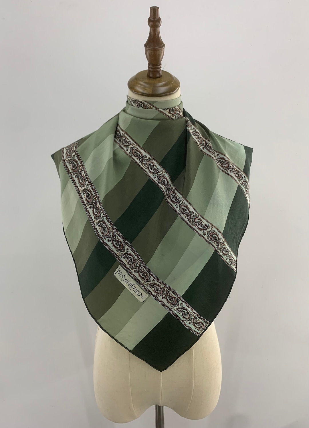 Vintage Yves Saint Laurent Silk Scarf Stripe Pattern Paisley