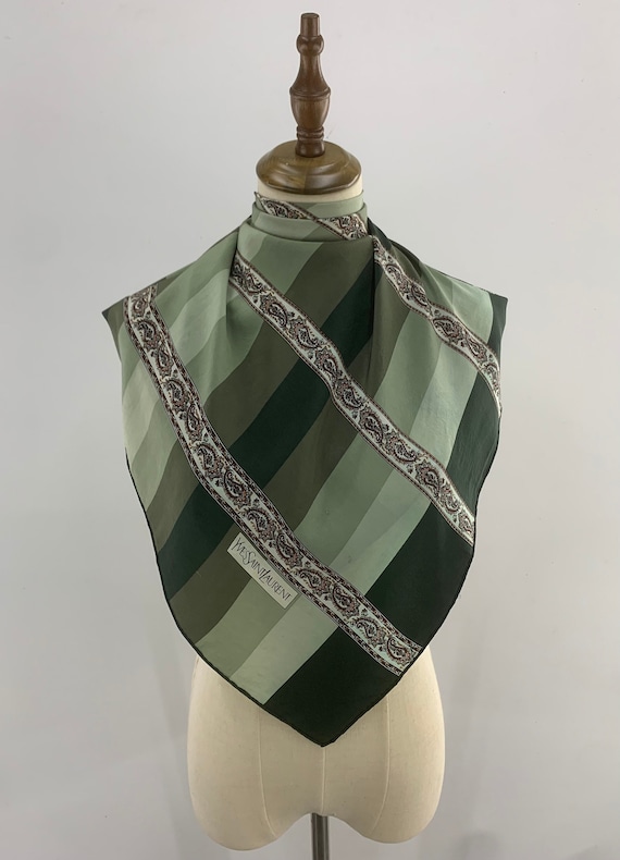 Vintage Yves Saint Laurent Silk Scarf Stripe Pattern Paisley