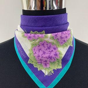 Vintage Givenchy Handkerchief Purple Floral Bandana Pocket Square Scarf Neckerchief Headband Head Wrap Accessories Women Scarves Head Scarf