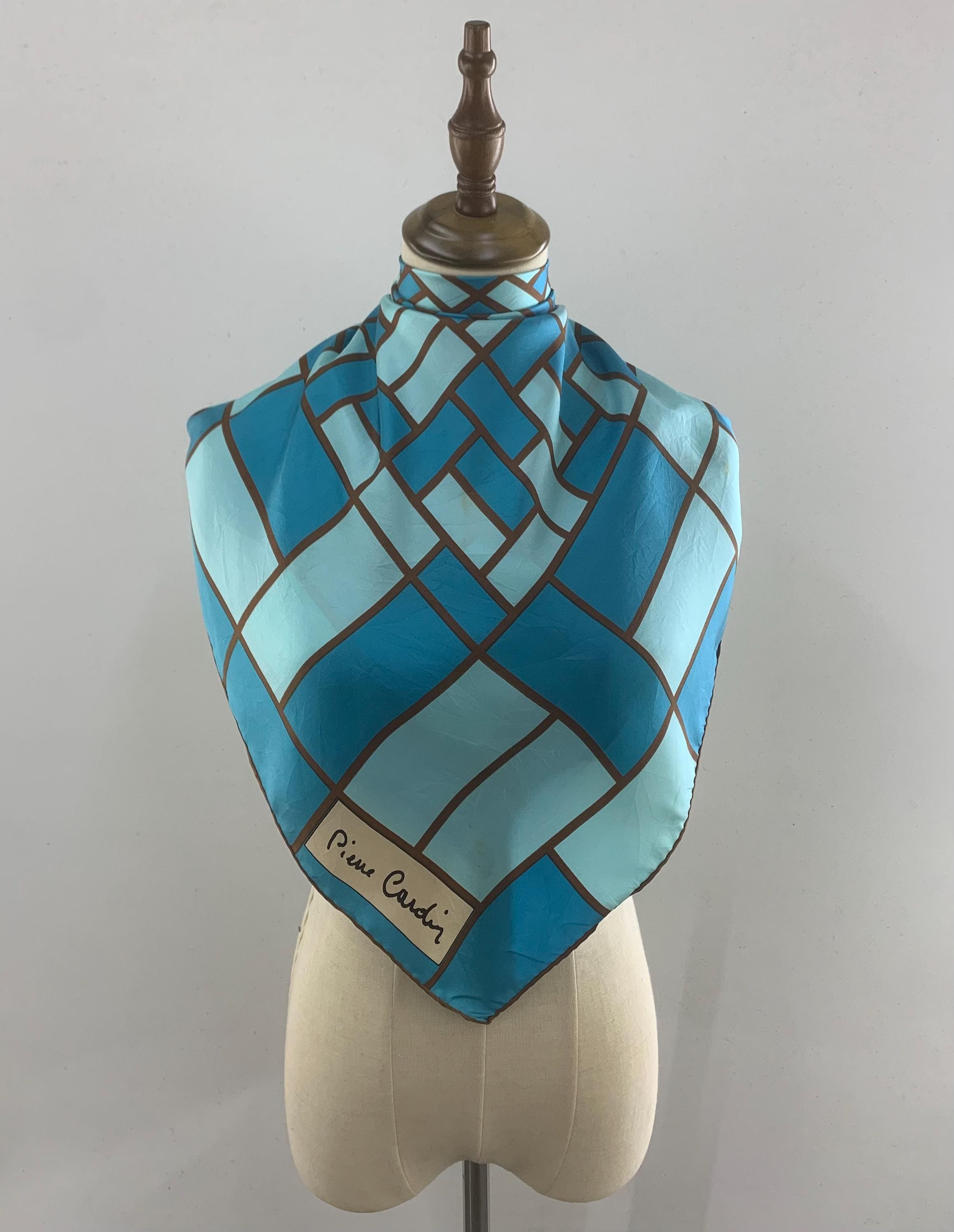 Vintage Pierre Cardin Seidentuch Geometrisches Muster Kopftuch Unisex Accessoires Quadrat Schal Top Halstuch Wrap Schal Krawatte Foulards