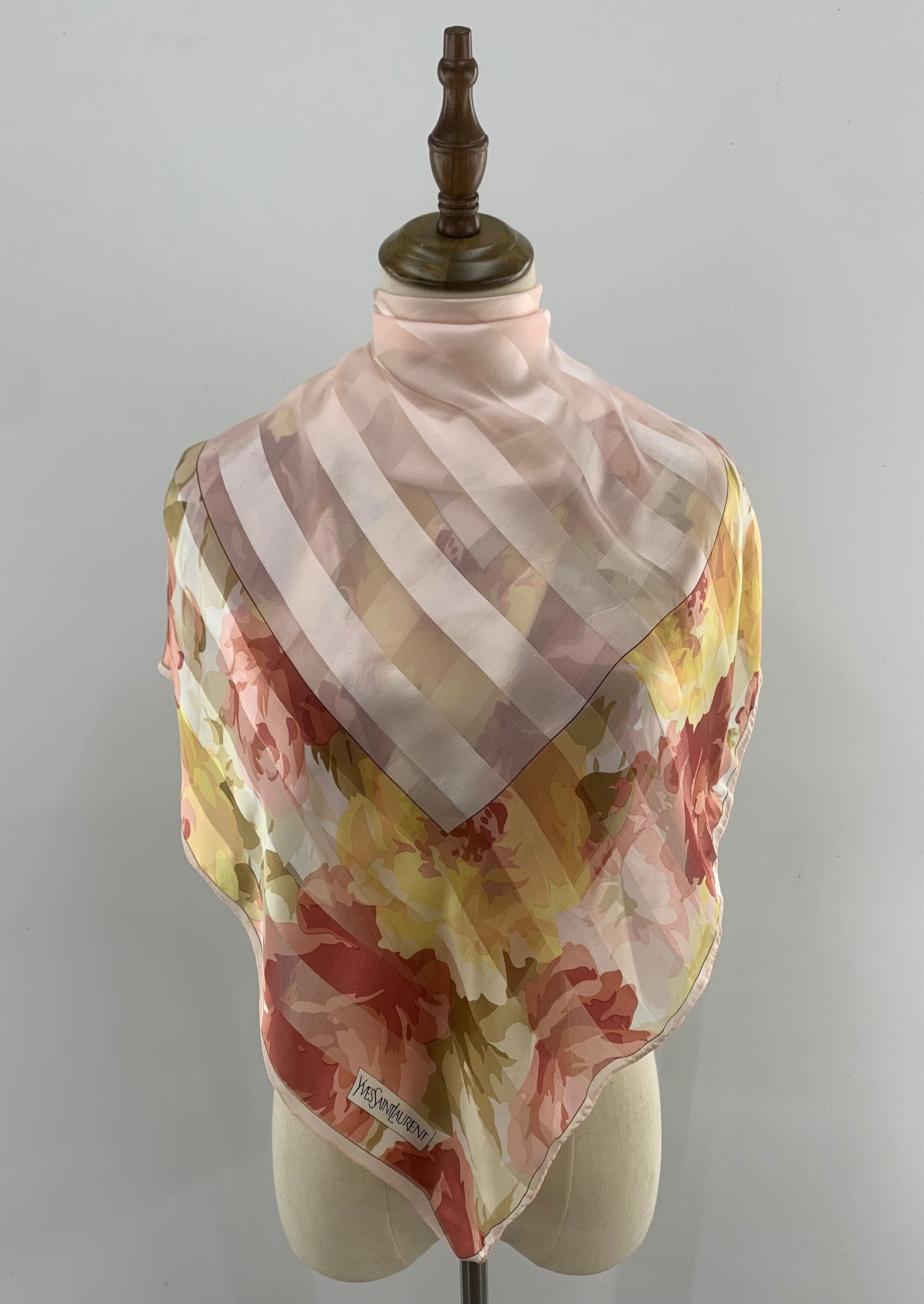 Authentic Yves Saint Laurent Pink Floral Silk Scarf, Vintage  display picture 1