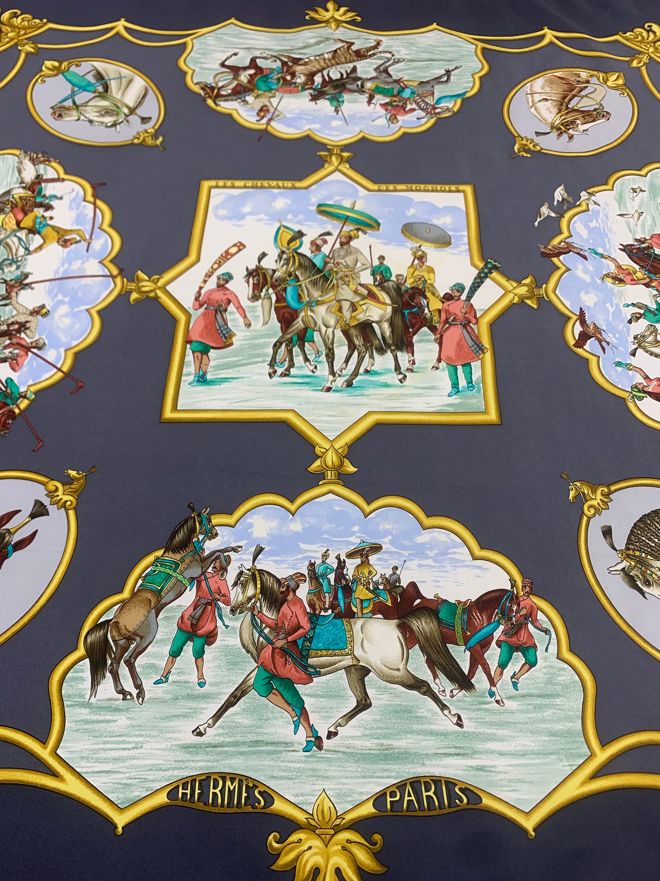 ヴィンテージ エルメス シルク スカーフ Les Chevaux Des Moghols、J