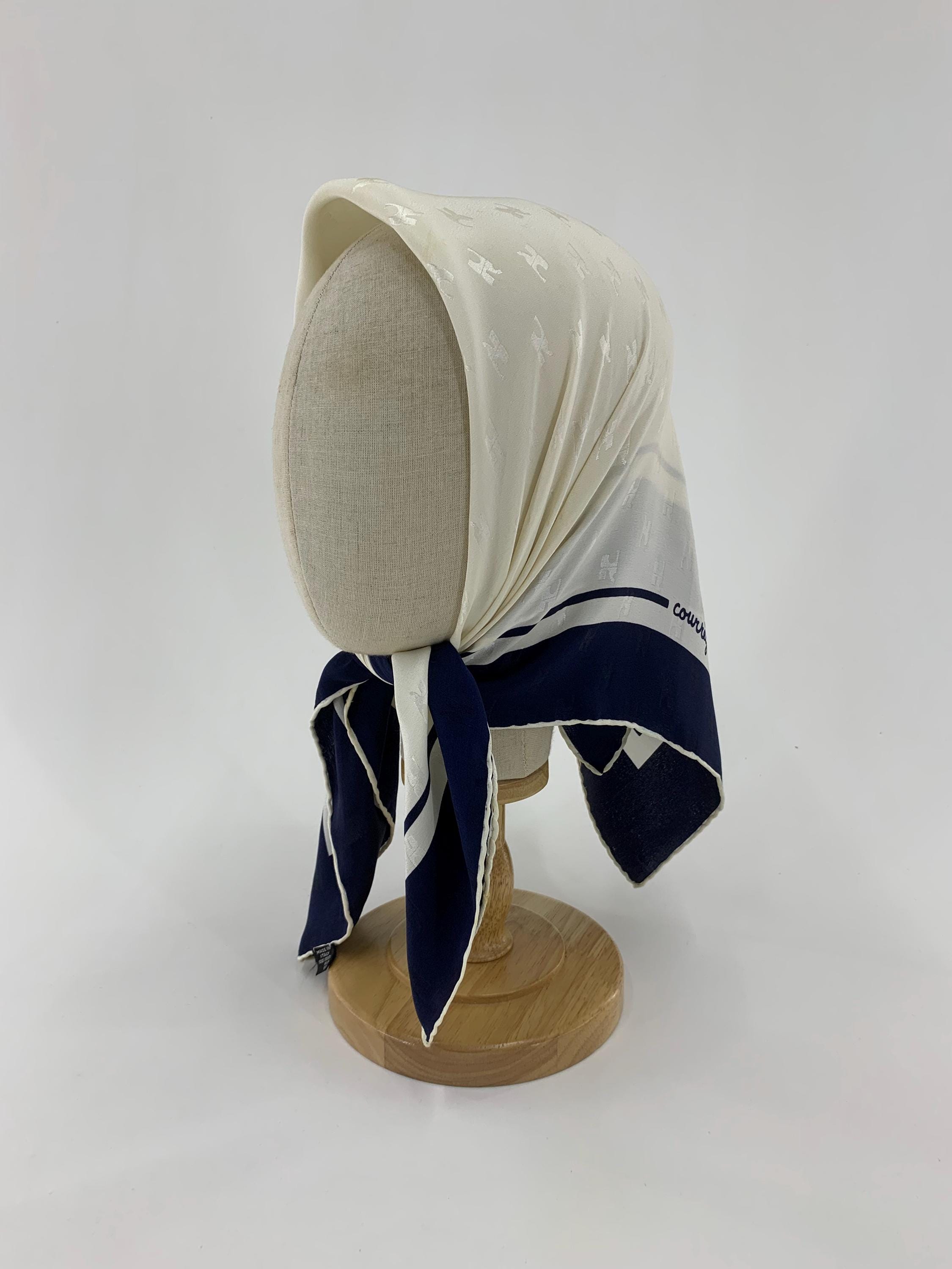 Vintage Courreges Silk Bandana Handkerchief Women Accessories Small Scarf Neckerchief Head Wrap Babushka Head Cover Scarves Pocket Square