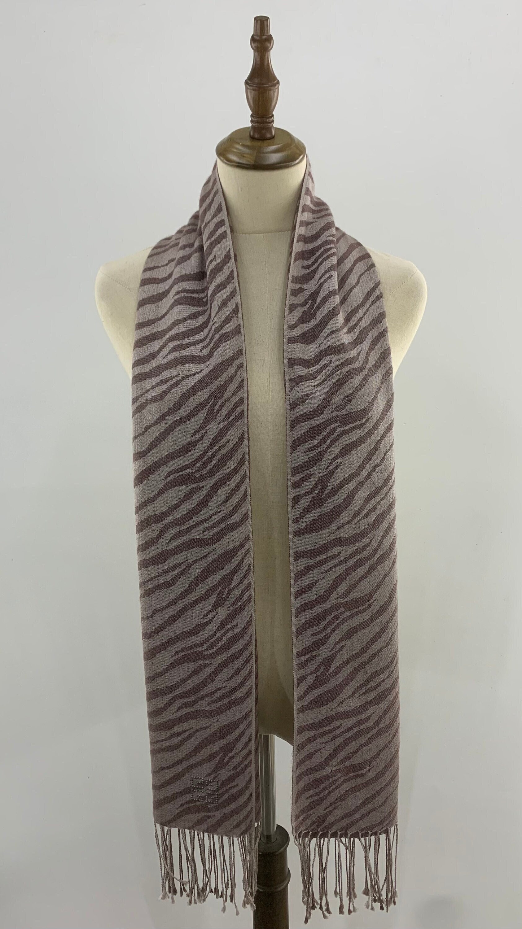 Vintage Givenchy Scarf Wool Silk, Authentic Givenchy Brown Zebra