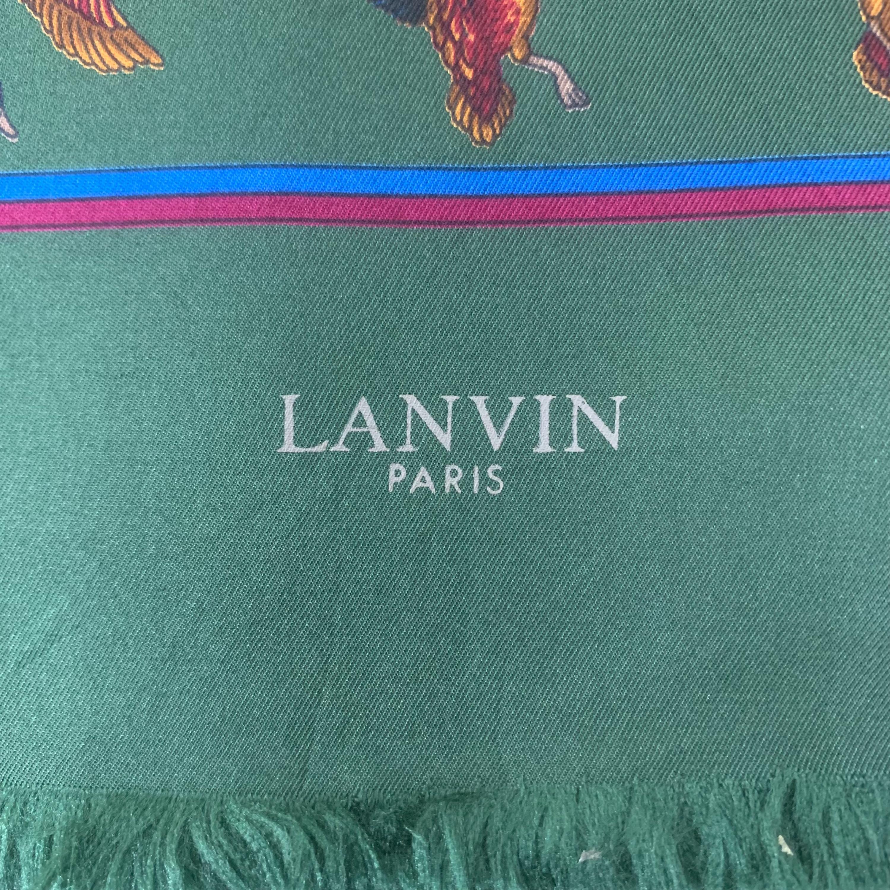 Foulard / Étole Vintage Lanvin - Motif Cachemire, Fait Main, Unisexe, Avec Franges